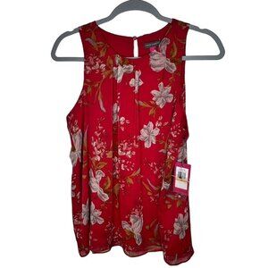 Vince Camuto Womens Small Floral Sleeveless Blouse Red, New